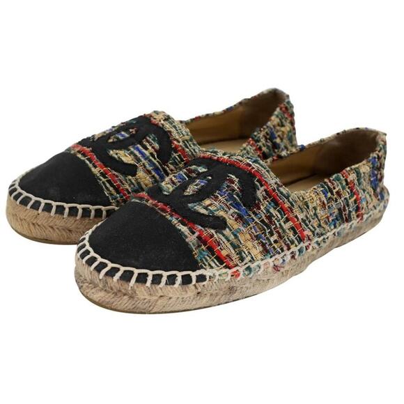 Chanel Espadrille 38 Tweed Canvas Metallic Flats CC-S0207P-C011 - Picture 5 of 12
